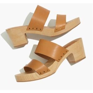 Madewell Tan Leather The Clara Clog Sandal Womens Size 9.5 Block Heel